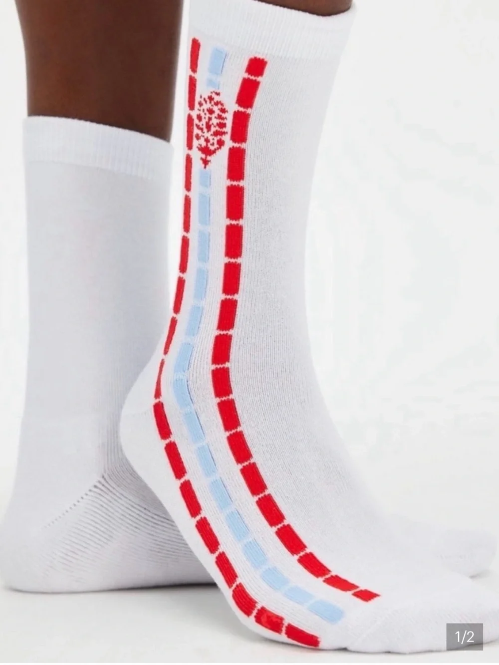 FP Movement Fast Lane Crew Socks in white with red and light blue